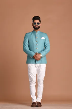 Stunning Oxy Blue  Jodhpuri Bandhgala Blazer With White Trouser | Perfect for Formal Party Wear for Open and Daylight Functions | Youth Inspired