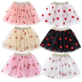 Summer Skirts For Girls Lace Mini Tutu Skirt Fashion Baby Girl Clothes Mesh Pleated Skirt Tutu Embroidery Girl Lace Faldas Dance