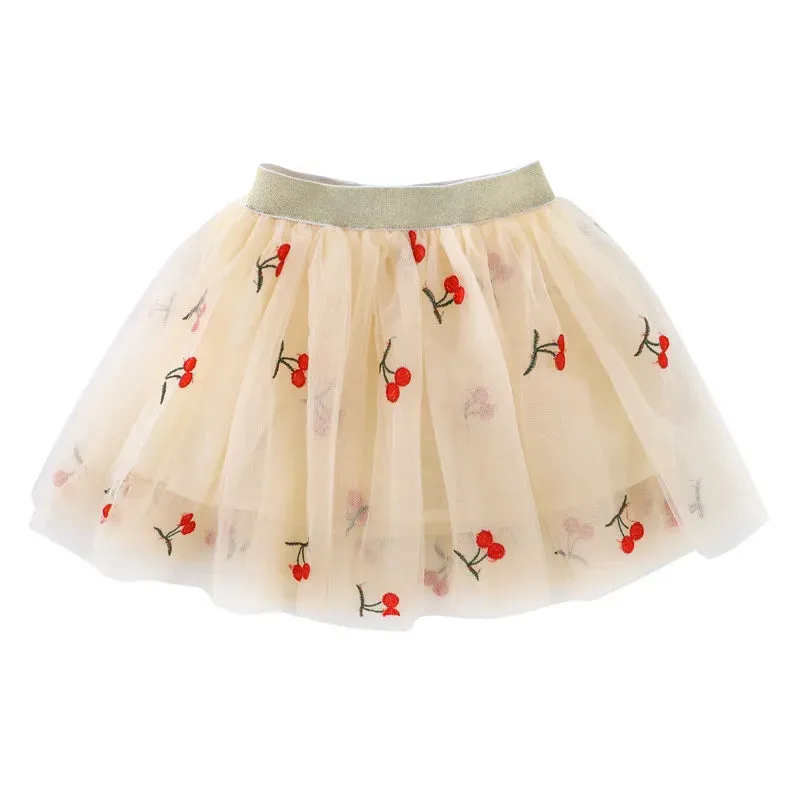 Summer Skirts For Girls Lace Mini Tutu Skirt Fashion Baby Girl Clothes Mesh Pleated Skirt Tutu Embroidery Girl Lace Faldas Dance