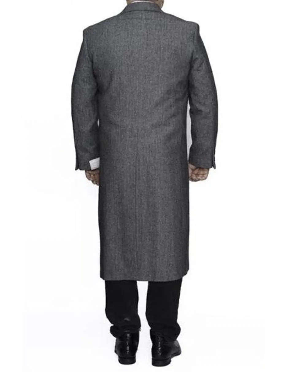 Three Button Full Length Wool Herringbone Ankle length Gray Overcoat ~ Long men's Dress Topcoat - Winter coat