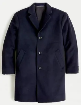 Three Button Notch Label Topcoat In Wool-Cashmere Navy