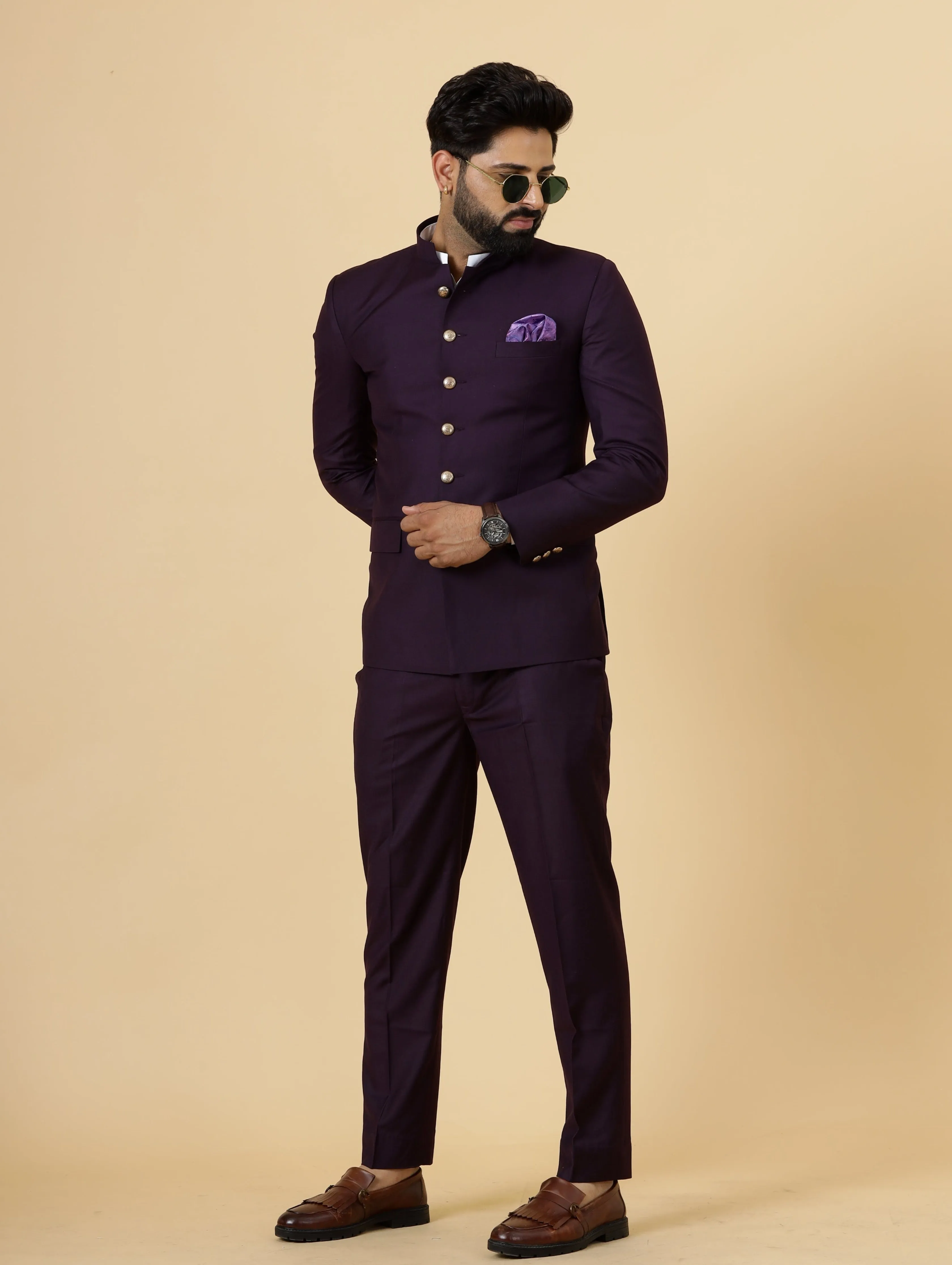 Traditional Dark Purple Jodhpuri Suit | Perfect for Wedding and Casual wear|