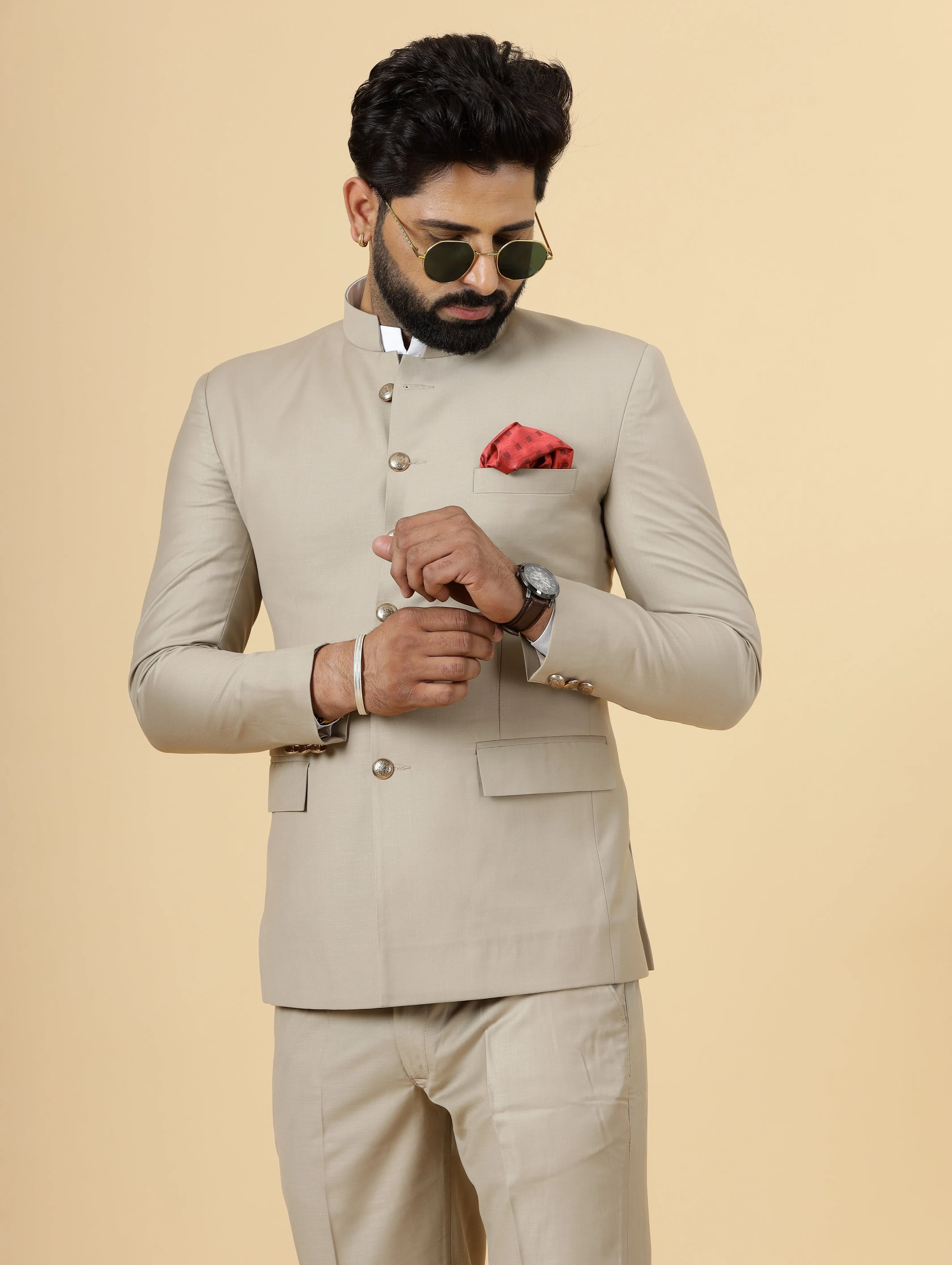 Traditional Khaki Jodhpuri Suit | Perfect for Wedding and Casual wear|