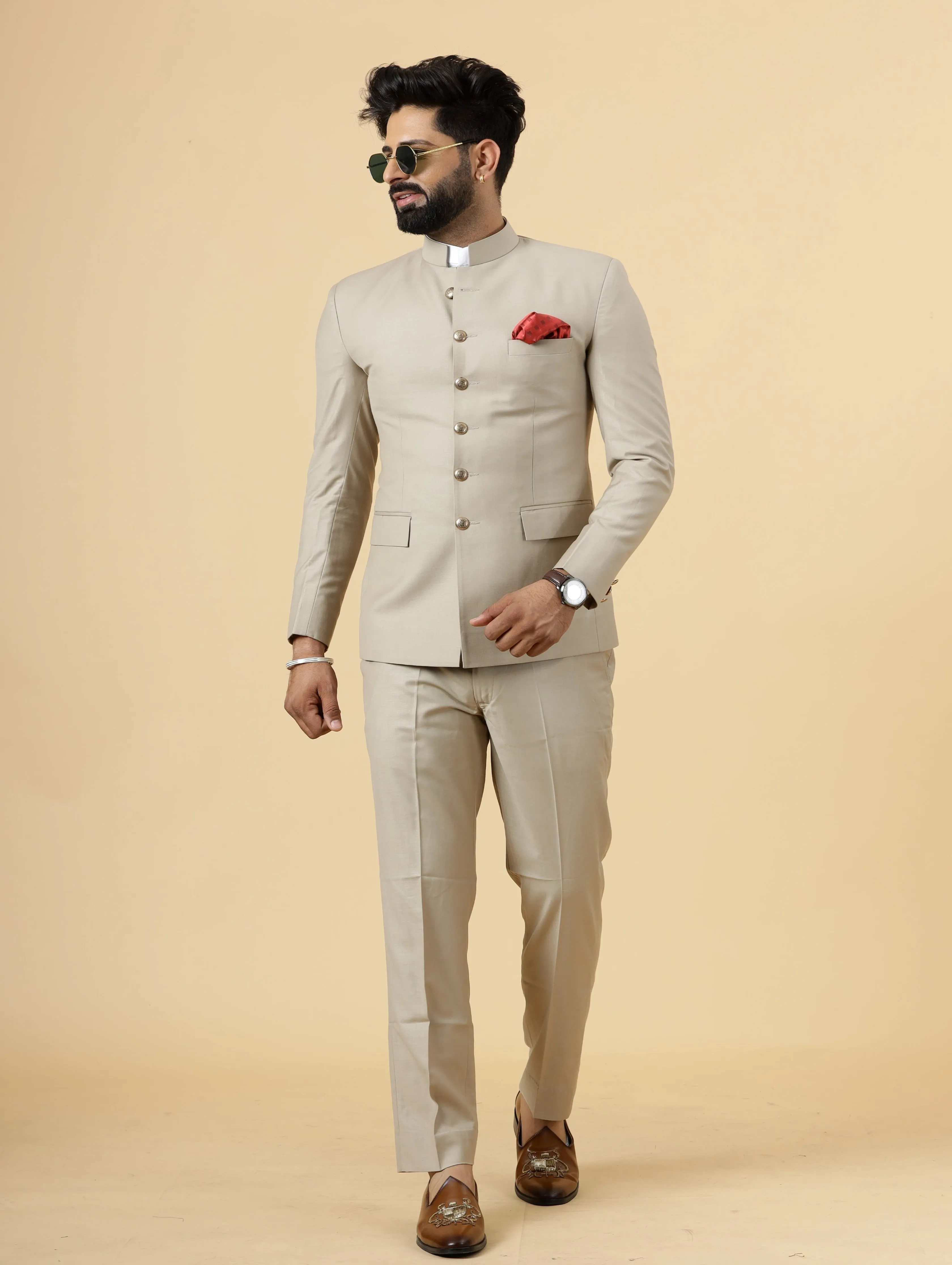 Traditional Khaki Jodhpuri Suit | Perfect for Wedding and Casual wear|