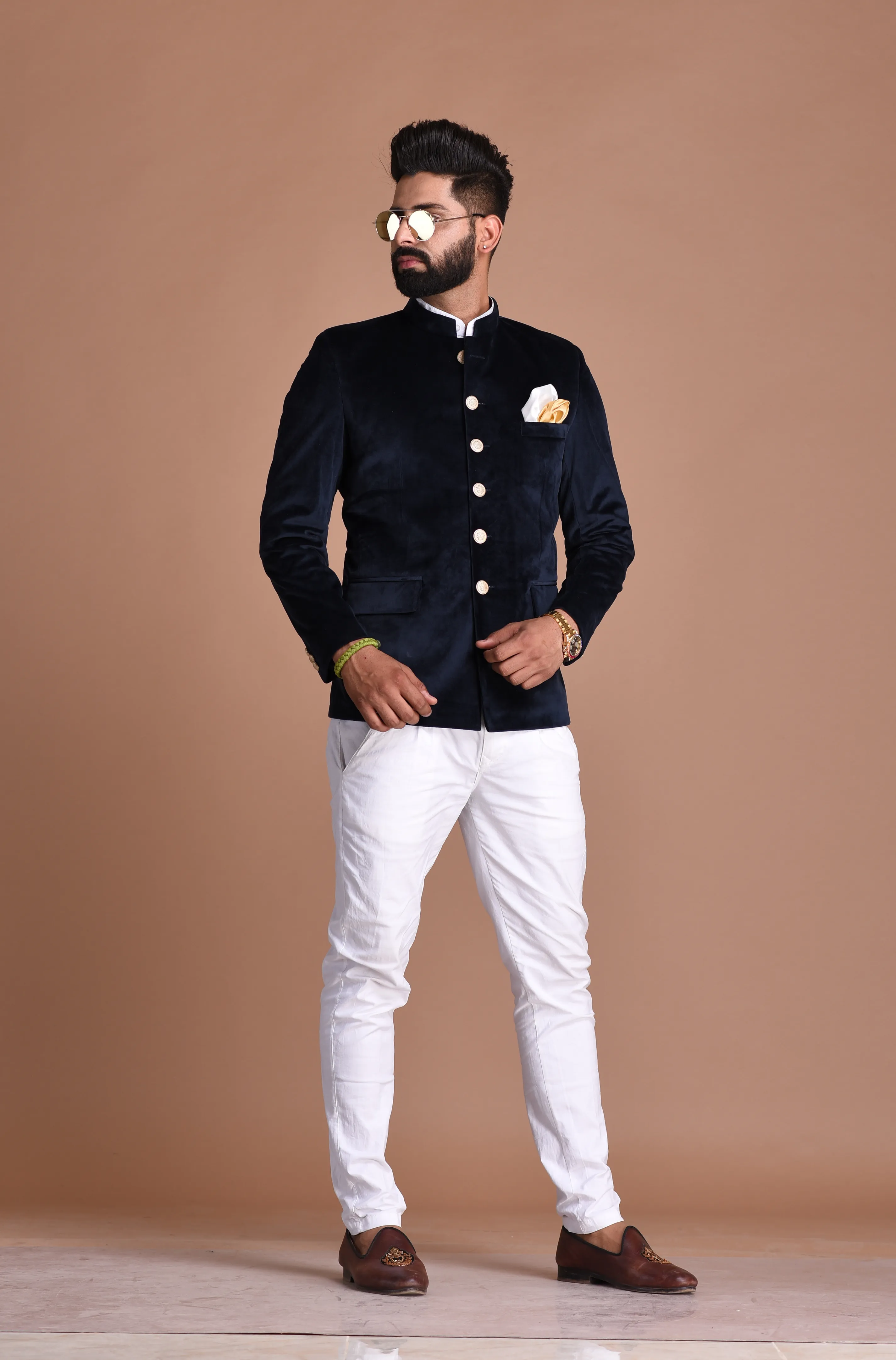 Velvet Navy Blue Color Jodhpuri Bandgala with Trouser