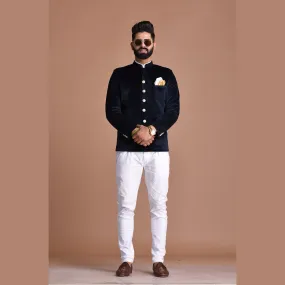 Velvet Navy Blue Color Jodhpuri Bandgala with Trouser