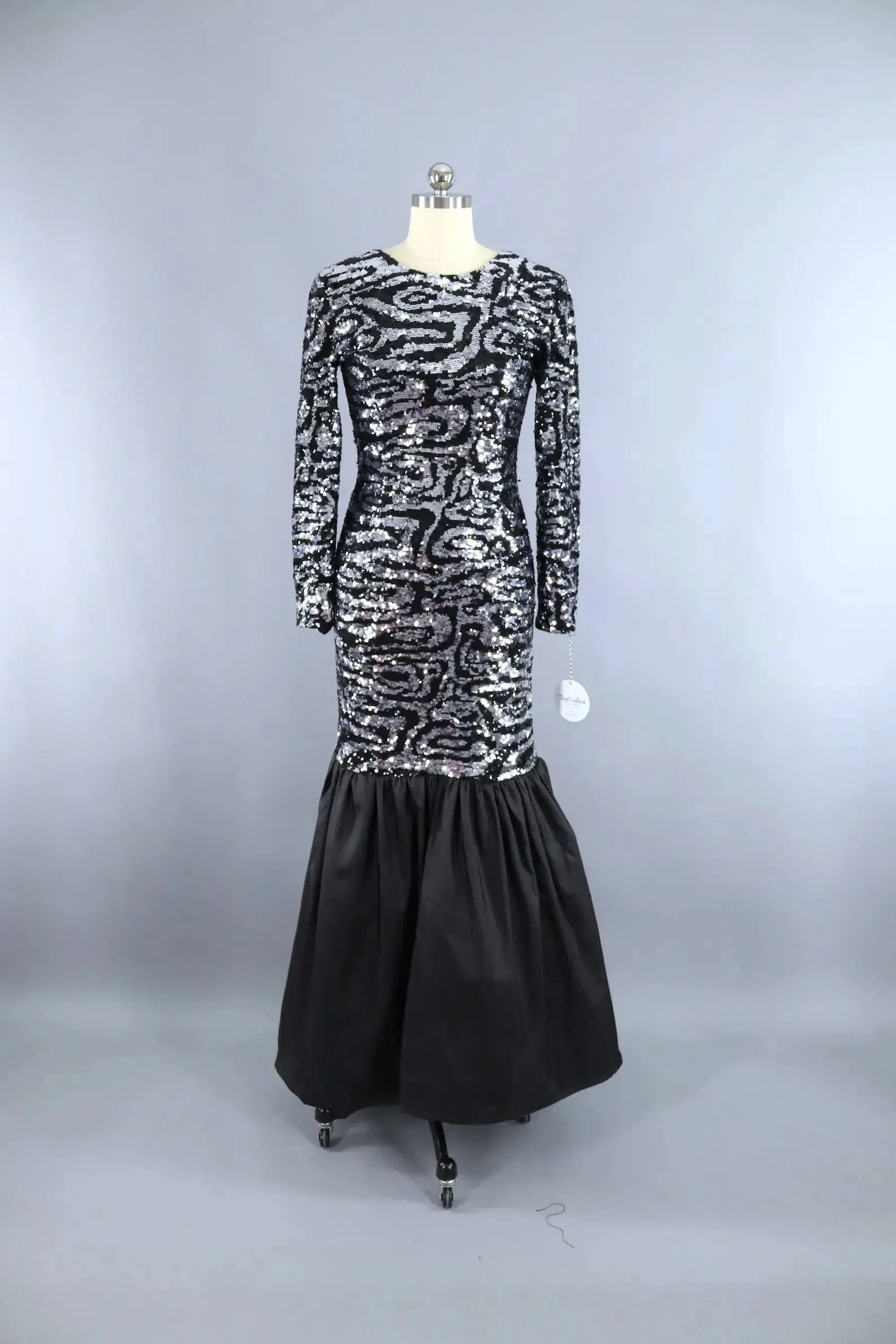 Vintage Sequined Black Evening Gown