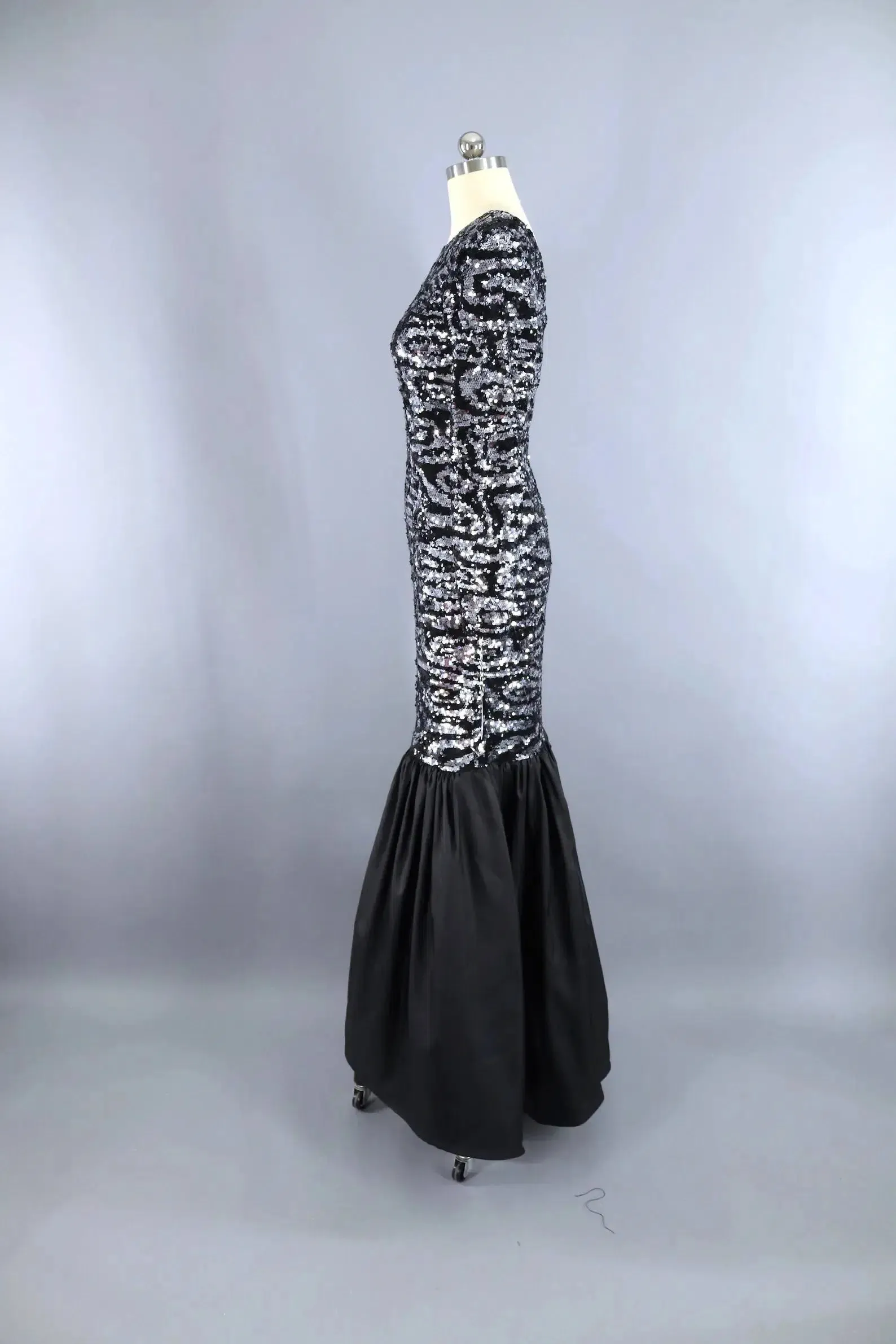 Vintage Sequined Black Evening Gown