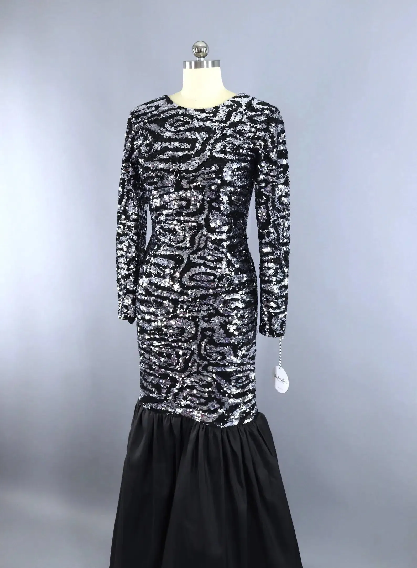 Vintage Sequined Black Evening Gown