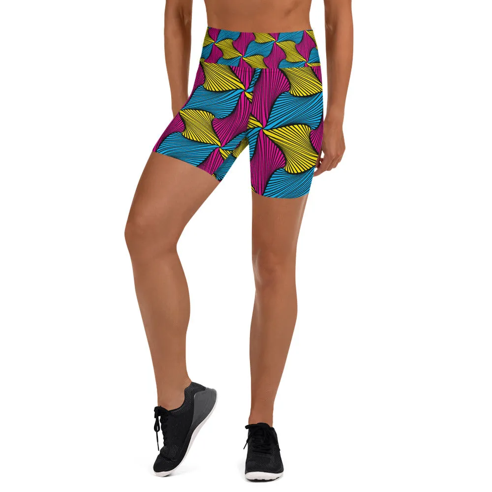 Women's Ankara Wax Print Yoga Shorts 001