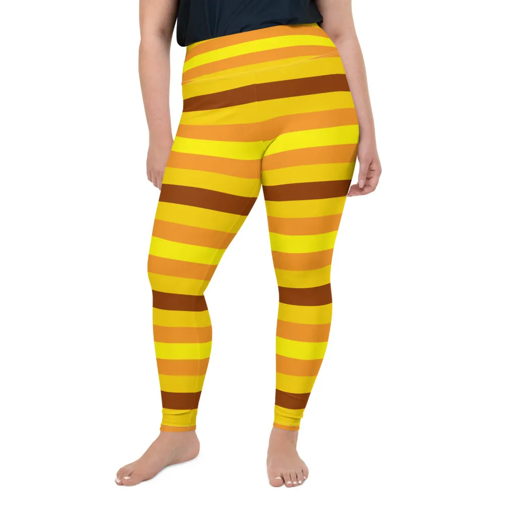 Women's High Waist Plus Size Striped Honey Comb Leggings Yoga Pants