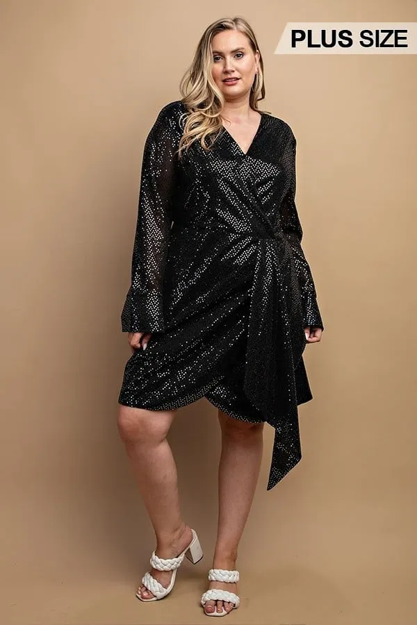 Women's Metallic wrap dress with split cuff and snap buttons